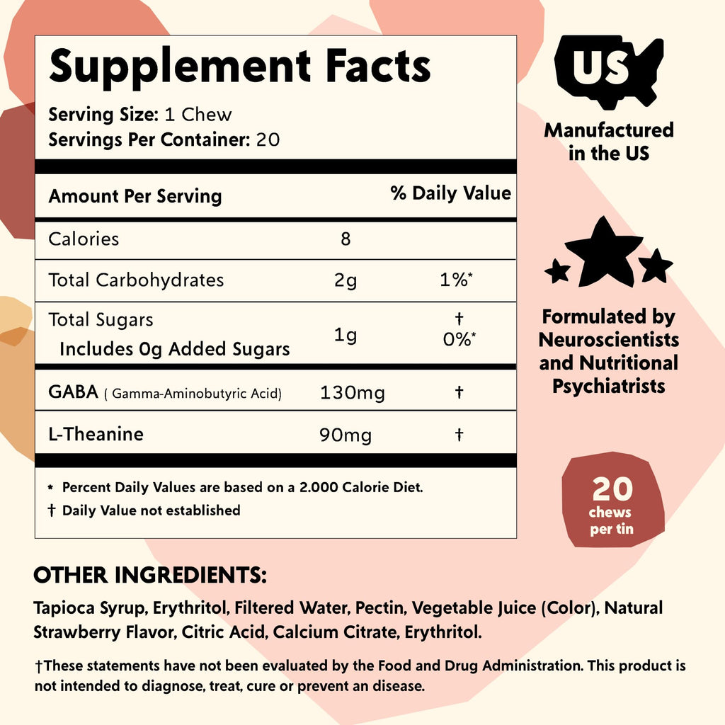 PYM Berry Mood Chews Support for Stress, Worry & Overwhelm, 20 Count | 130mg GABA, 90mg L-Theanine | Vegan, Non-GMO, Gluten-Free, No Added Sugar | All-Natural Mood Balance Supplement Made in USA