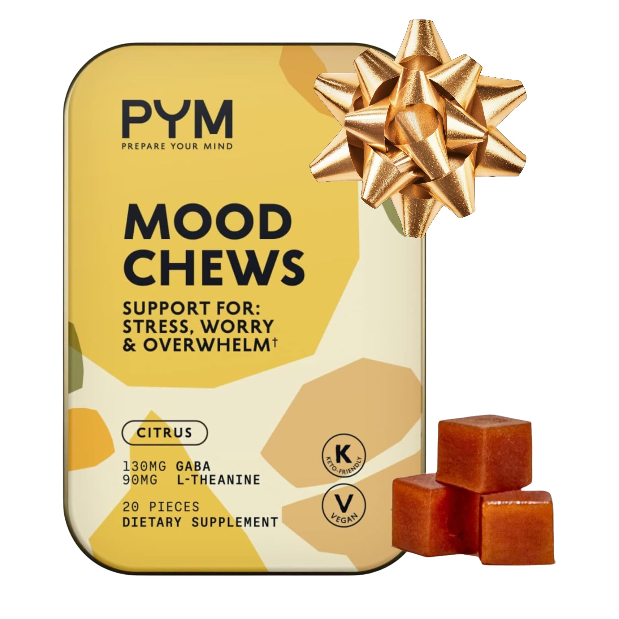 PYM Citrus Mood Chews: Stress Support with 130mg GABA & 90mg L-Theanine | Vegan, Non-GMO, Gluten-Free | 20 Count
