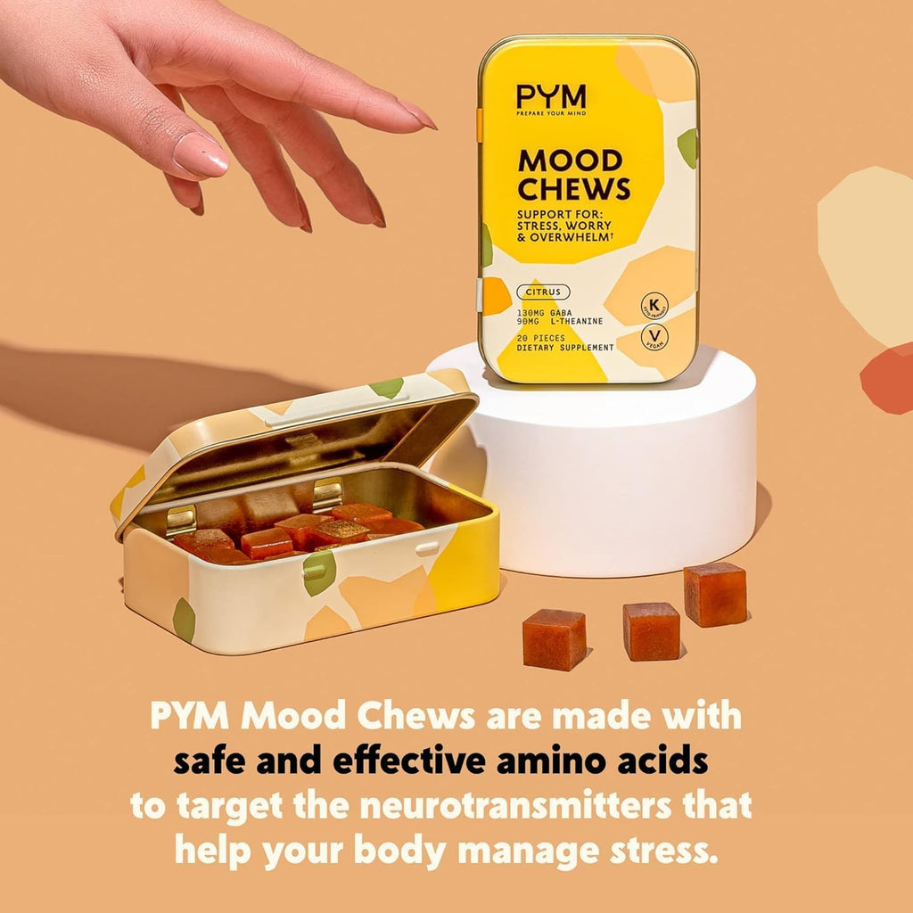 PYM Citrus Mood Chews – 60 Count | GABA 130mg, L-Theanine 90mg | Vegan, Non-GMO, Gluten-Free, Made in USA