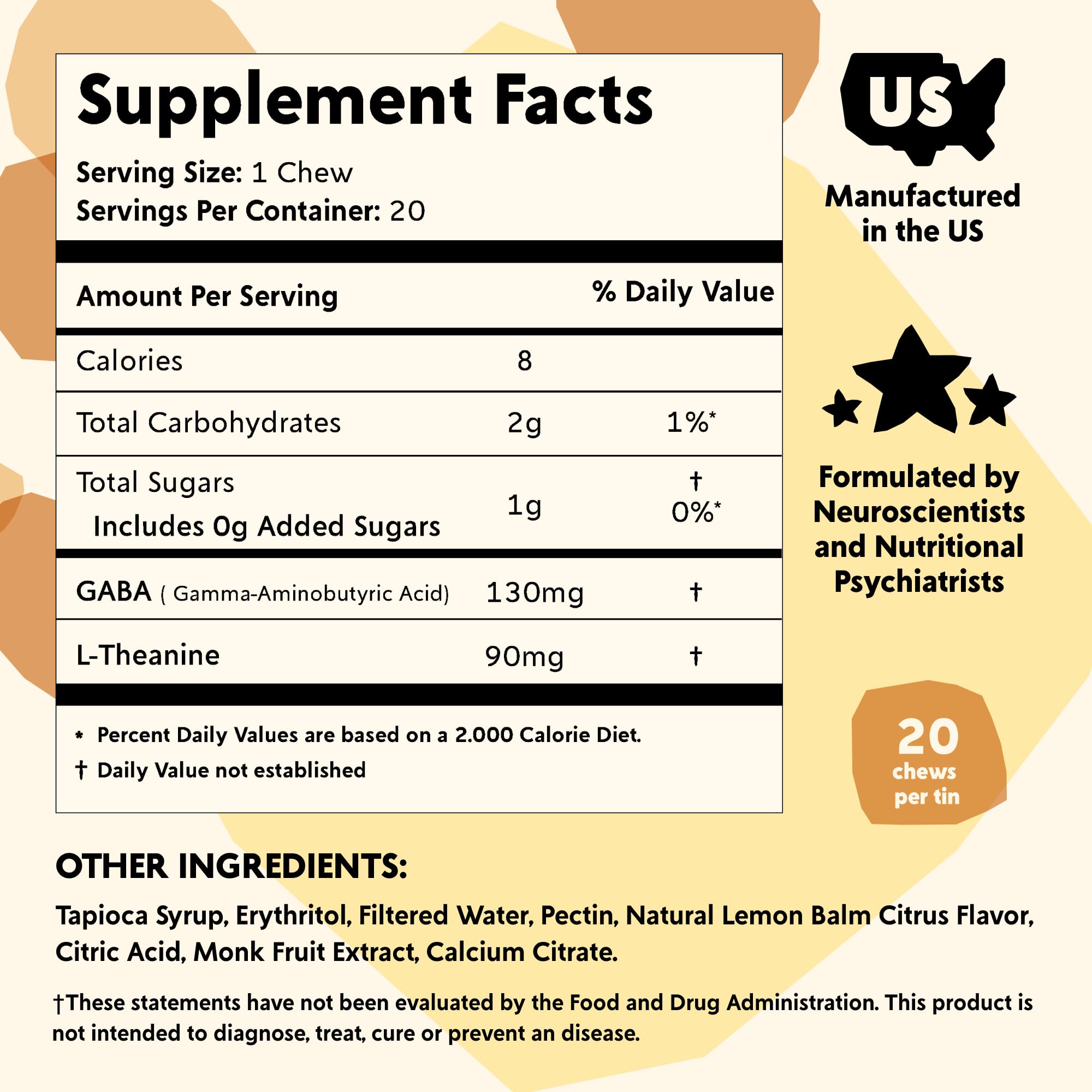 PYM Citrus Mood Chews – 60 Count | GABA 130mg, L-Theanine 90mg | Vegan, Non-GMO, Gluten-Free, Made in USA