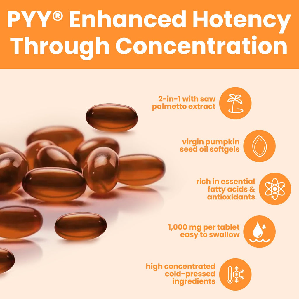 PYY Cold-Pressed Pumpkin Seed Oil & Saw Palmetto Softgels | 300 Counts | Rich in Essential Fatty Acids & Phytosterols | Promotes Healthy Hair, Urinary Function, Bladder & Prostate Support