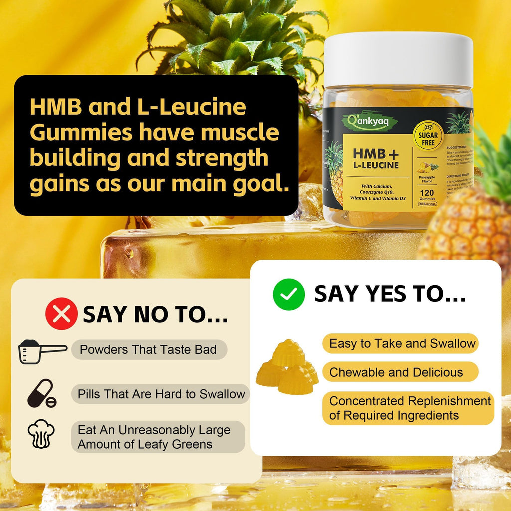 Q'ankyaq 3000mg HMB Gummies – Muscle Growth & Recovery, Vitamin D3, Sugar Free, 120 Counts
