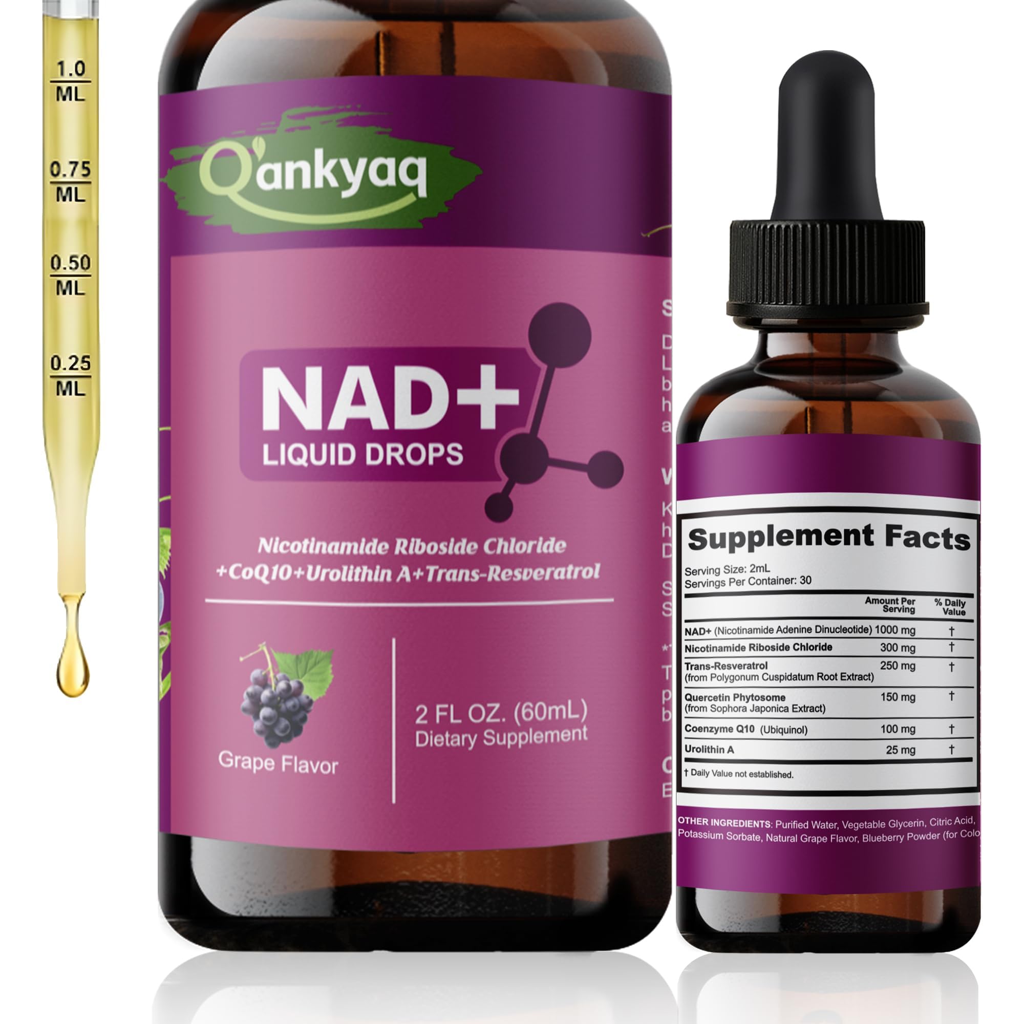 Q'ankyaq NAD+ Plus Liquid for Women – NAD 1000mg Drops with NR & Trans-Resveratrol