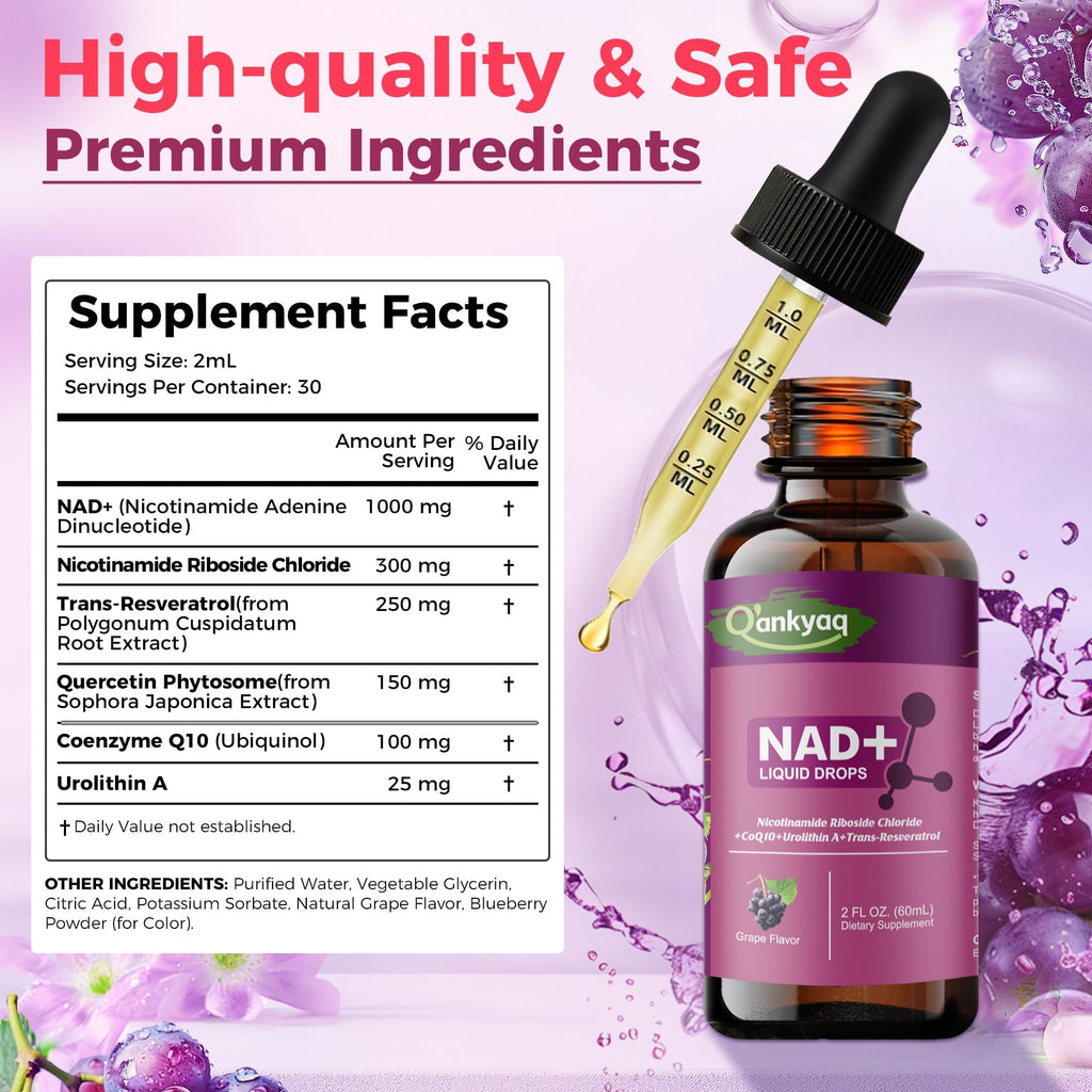 Q'ankyaq NAD+ Plus Liquid for Women – NAD 1000mg Drops with NR & Trans-Resveratrol