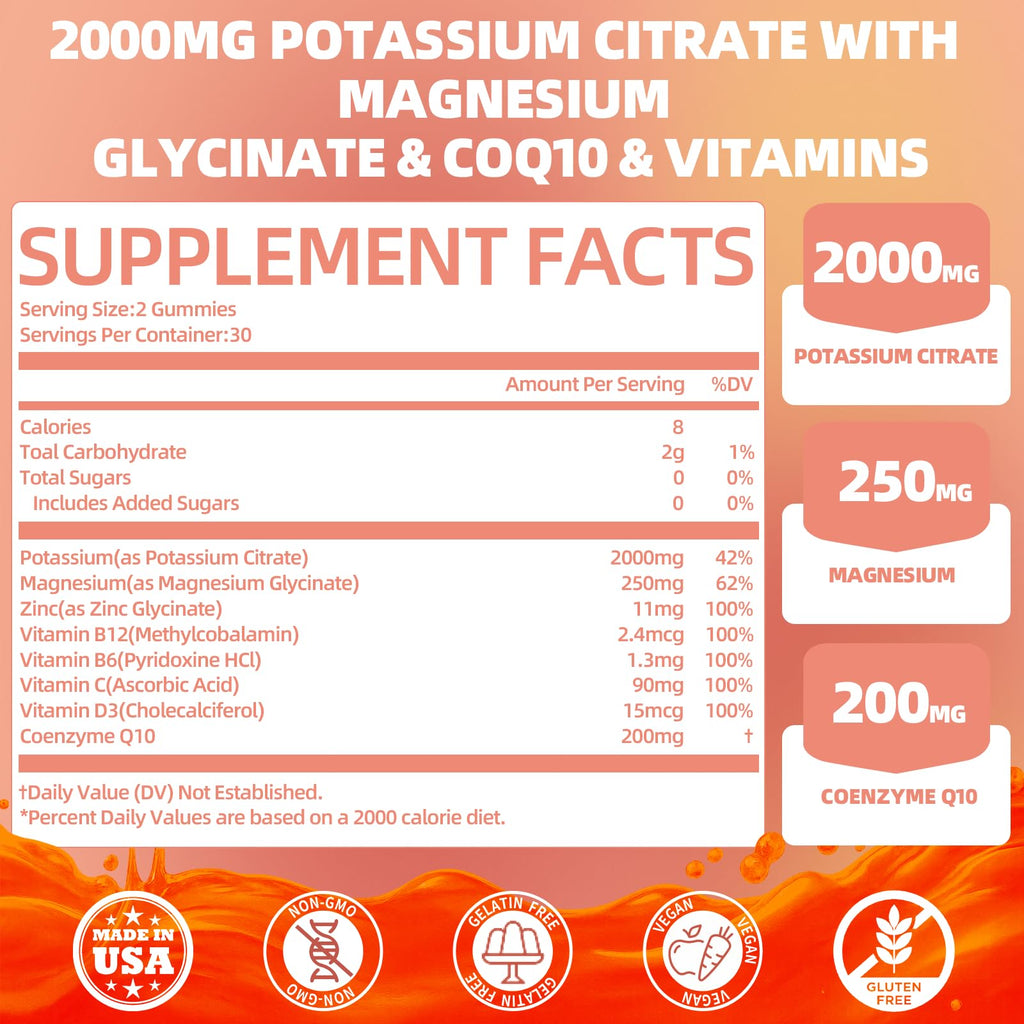 QANLOI Potassium Citrate 2000mg Gummies for Adults – Raspberry Flavor (60 Count)
