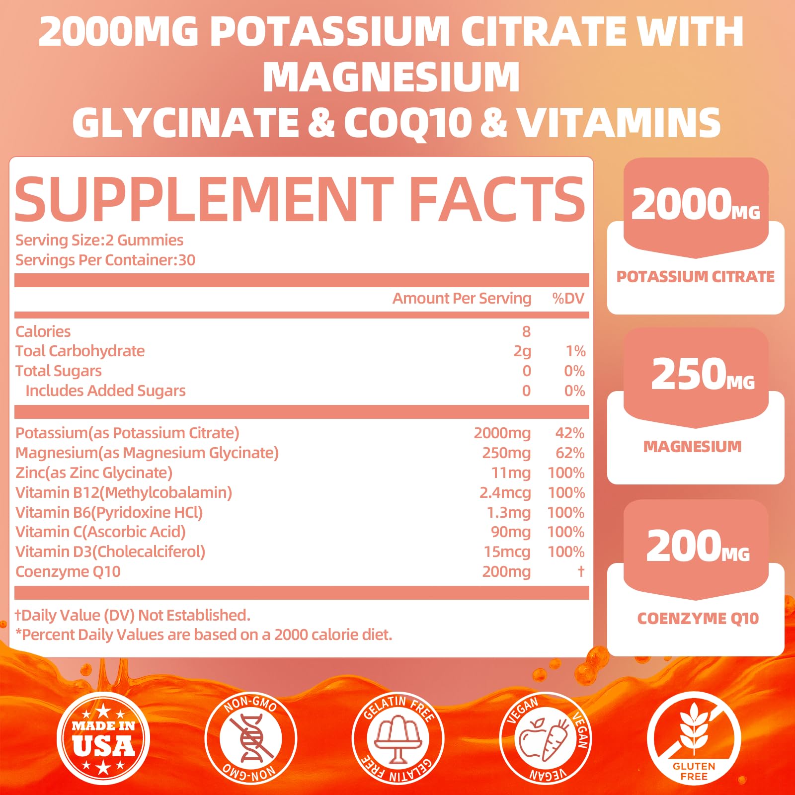 QANLOI Potassium Citrate 2000mg Gummies for Adults – Raspberry Flavor (60 Count)