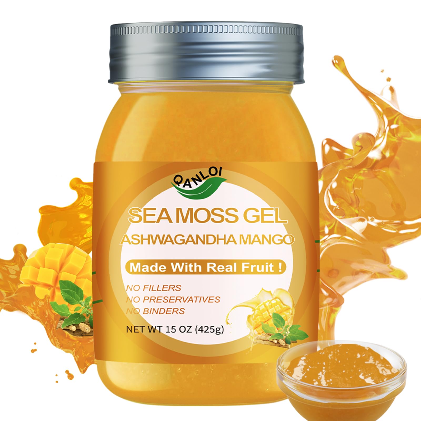 QANLOI Seamoss Gel with Irish Sea Moss - Immune Support, Ashwagandha Mango, 15oz