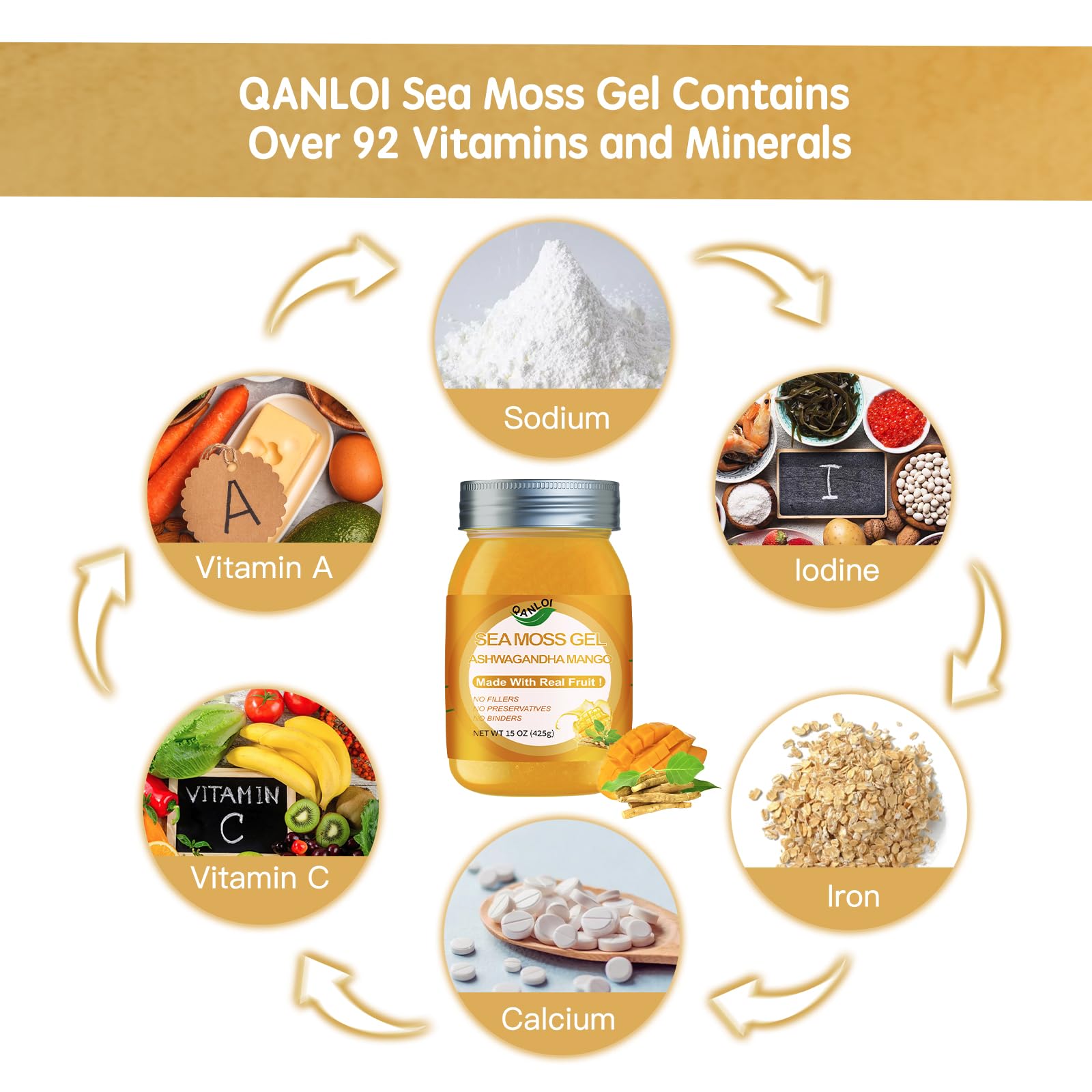 QANLOI Seamoss Gel with Irish Sea Moss - Immune Support, Ashwagandha Mango, 15oz