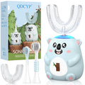 QDCYP Kids U-Shaped Electric Toothbrush – 360° Sonic Cleaning, 6 Modes, 4 Brush Heads, Koala Design (Ages 6-12, Grey Blue)