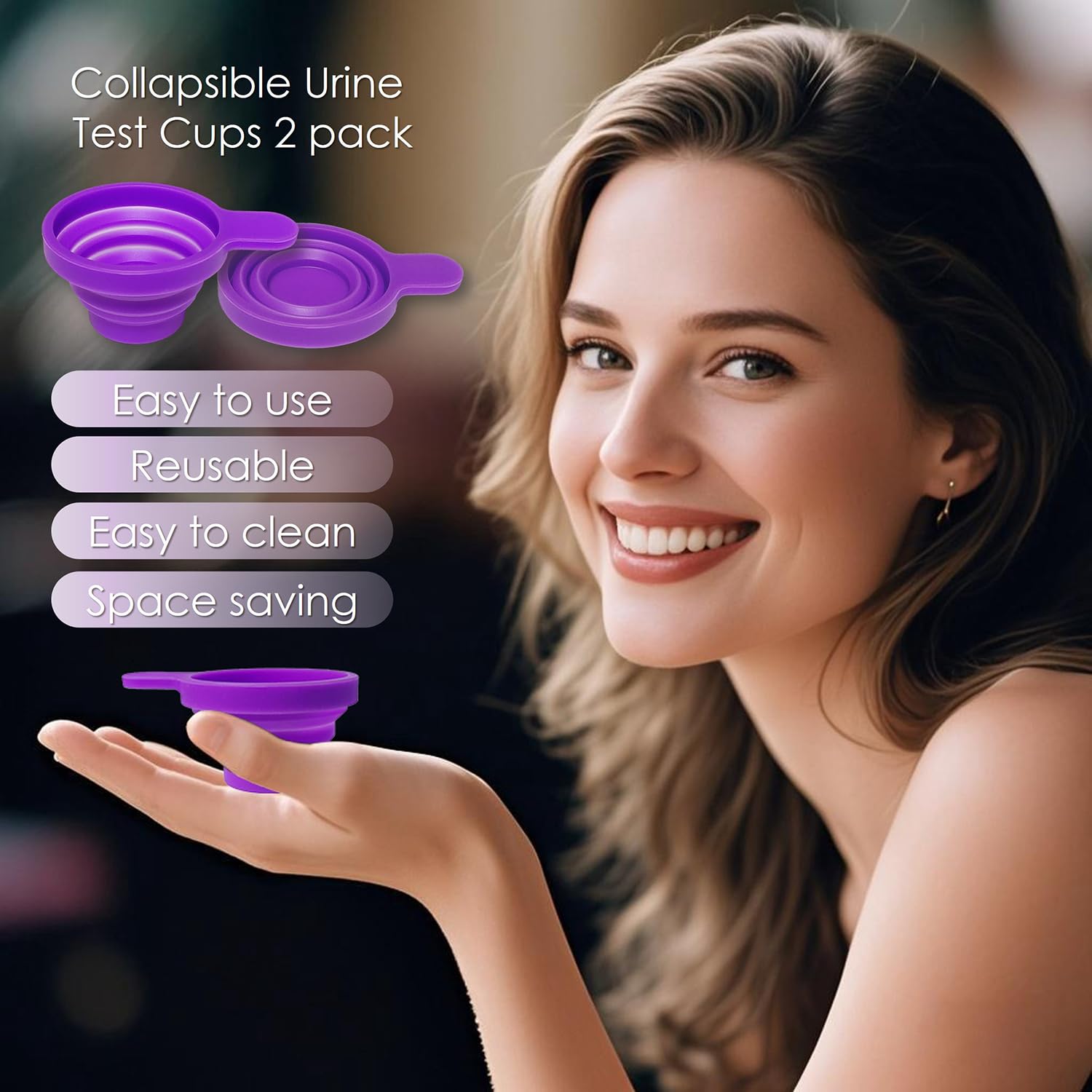 QMARK Collapsible Silicone Pee Cups for Ovulation and Pregnancy Tests – 2 Pack with Travel Case, Reusable