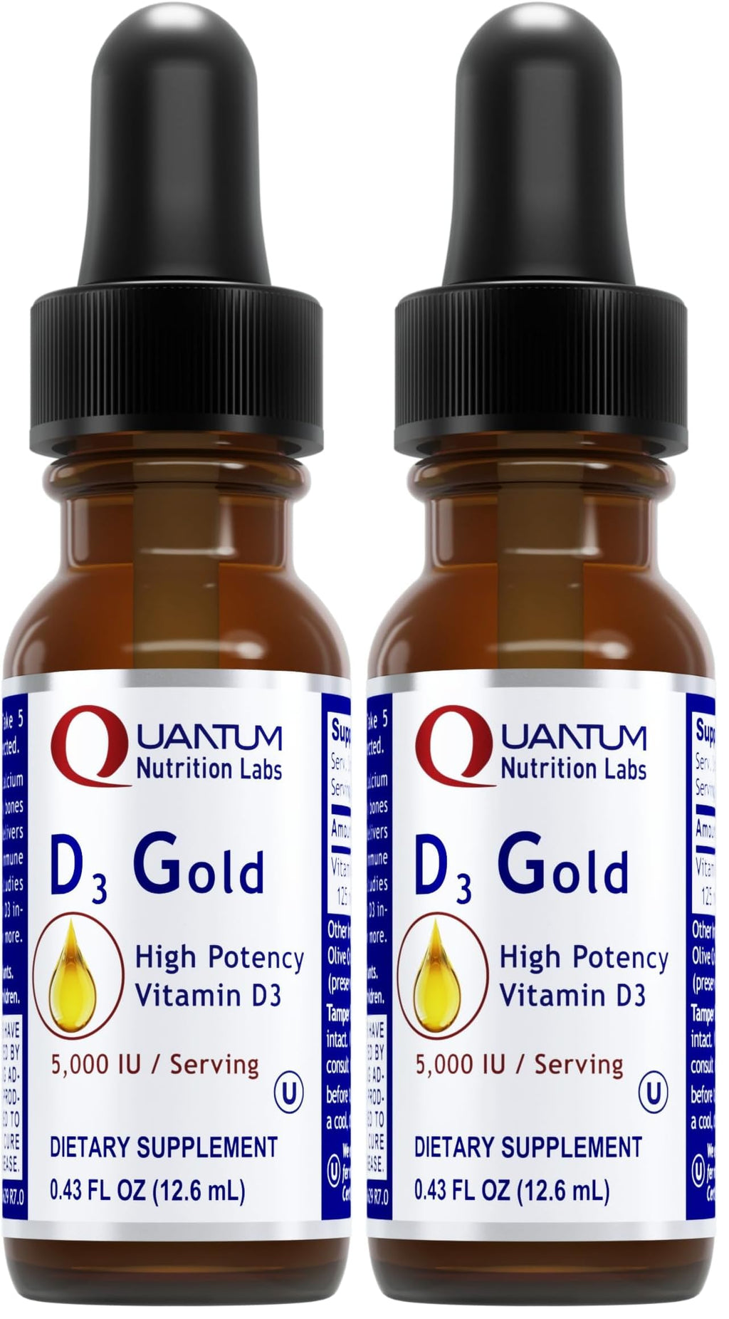 QNL D3 Gold Vitamin D Liquid Drops – Bone Strength, Immune & Cardiovascular Support | 0.43 fl oz (Pack of 2)