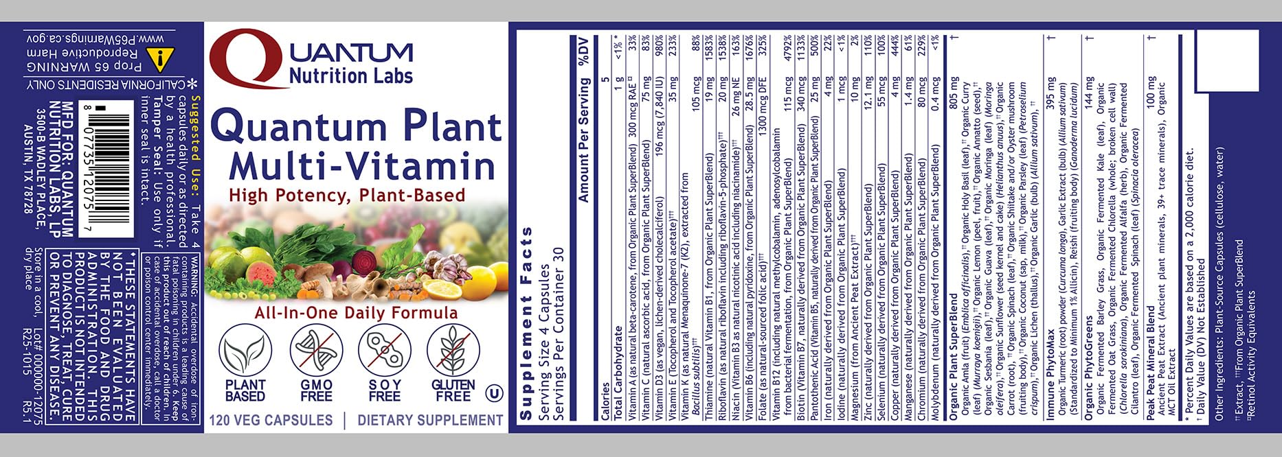 QNL Quantum Plant Multi-Vitamin – Complete Plant-Based Multivitamin for Immune Support (120 Capsules)