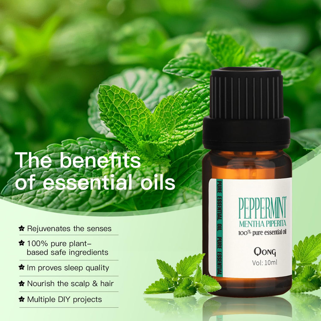 QONG Peppermint Essential Oil Blend 10ml – Hair Growth, Scalp Care & Diffuser