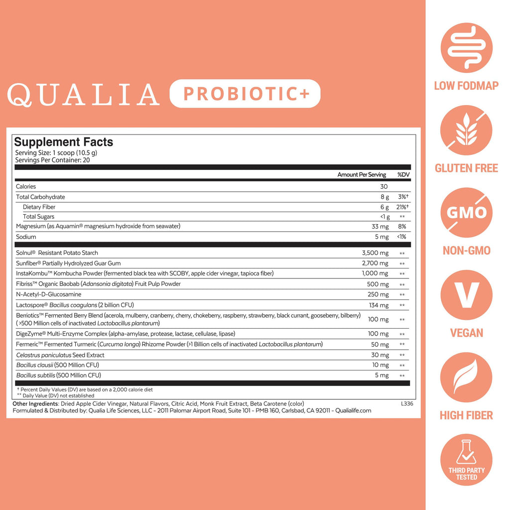 Qualia Probiotic – 28-Component Synbiotic for Gut Health (1 Month Supply)