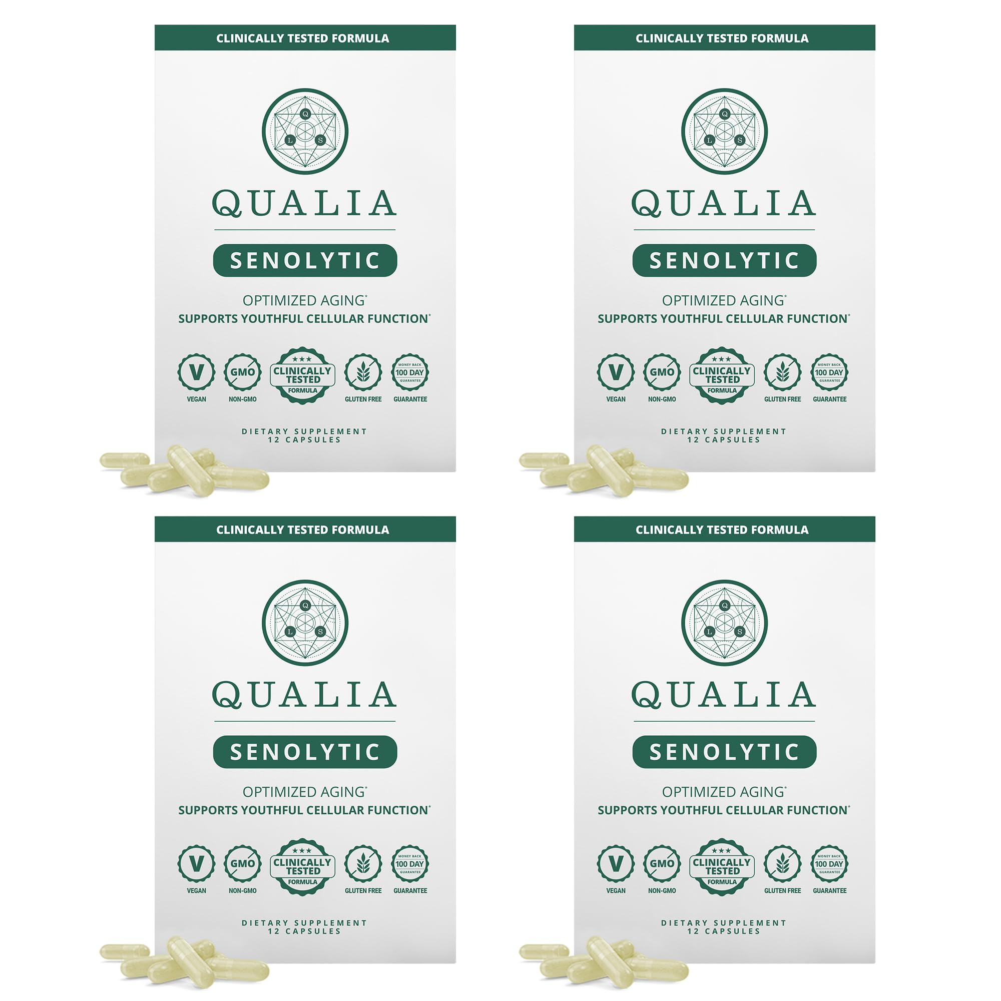 Qualia Senolytic Ultimate Formula for Enhanced Cell Repair & Rejuvenation — 2-Day Aging & Longevity Support (Pack of 4) | QUALIA LIFE SCIENCES