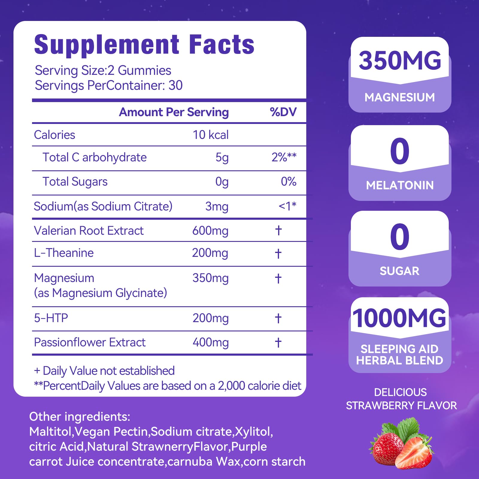QualiLife Melatonin-Free Sleep Gummies for Adults – Magnesium, Valerian & 5-HTP | Sugar-Free Strawberry