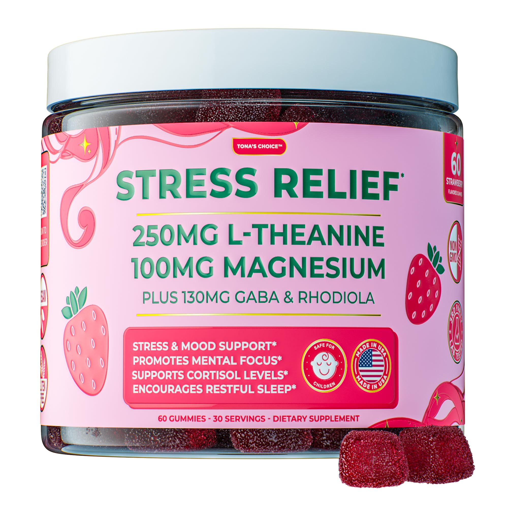 Stress Relief Supplements for Women & Kids — L-Theanine GABA, Rhodiola & Magnesium Gummies