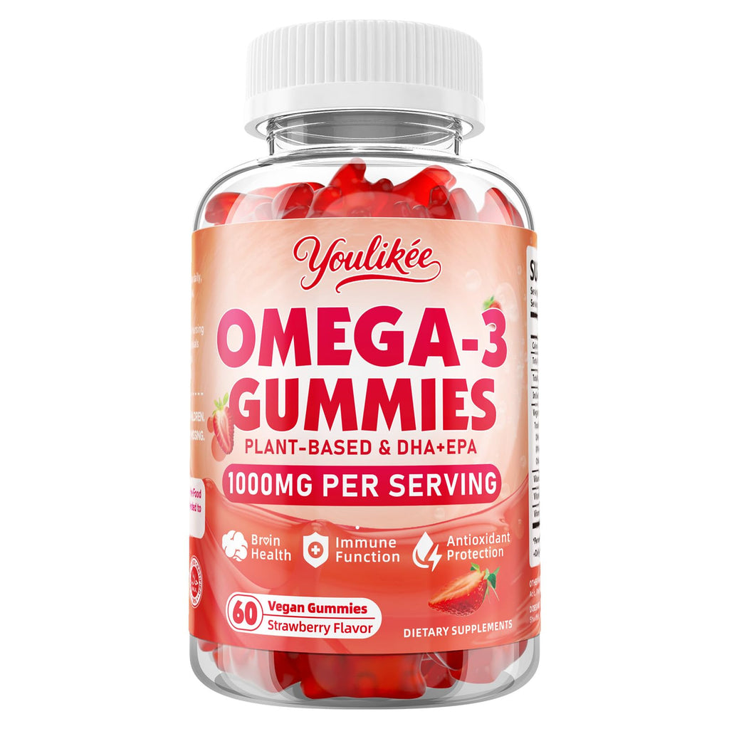 Vegan Omega-3 Gummies 1000mg | Algae DHA 460mg & EPA 230mg | Strawberry