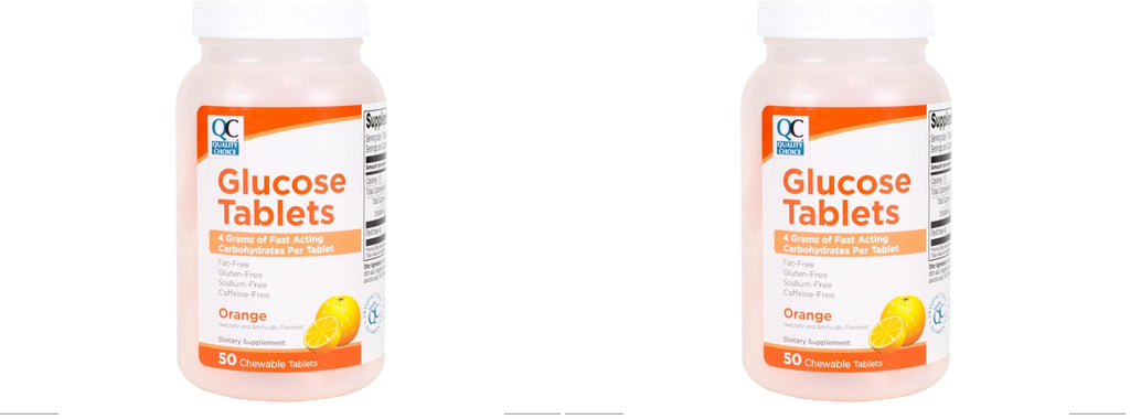 Quality Choice Fast Acting Glucose Tablets – Orange Flavor, 50 Tablets (Pack of 2)