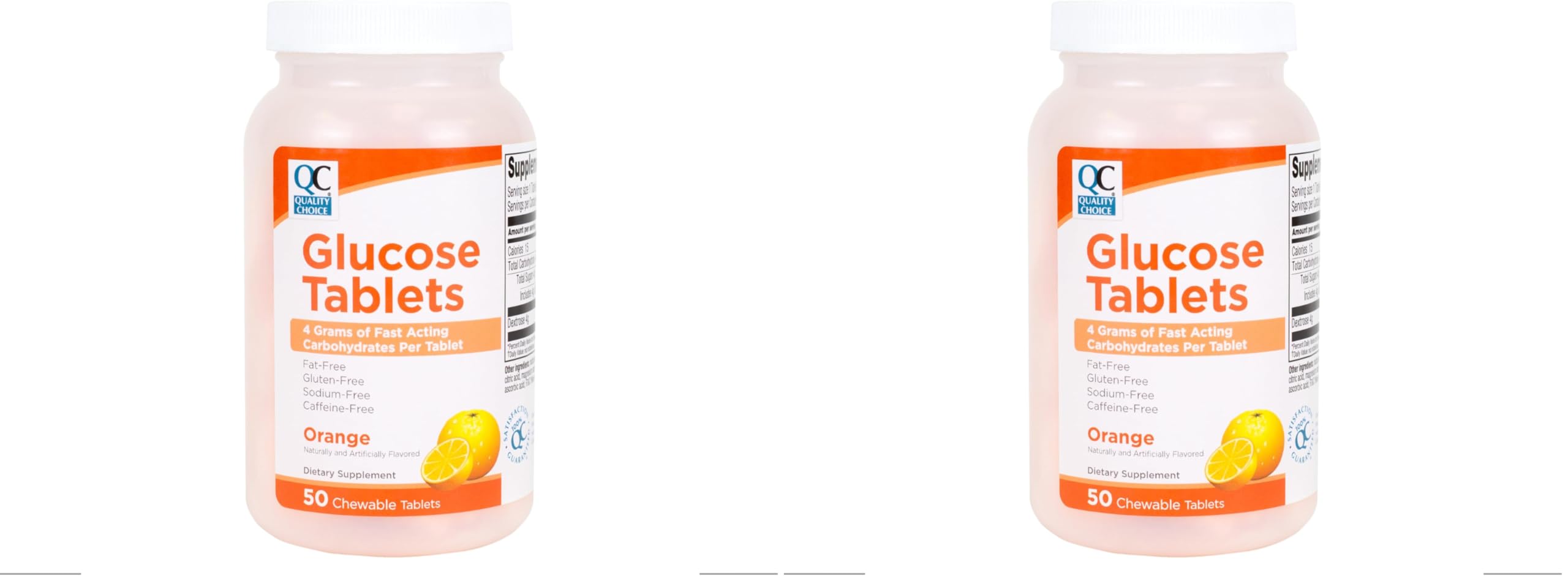 Quality Choice Fast Acting Glucose Tablets – Orange Flavor, 50 Tablets (Pack of 2)