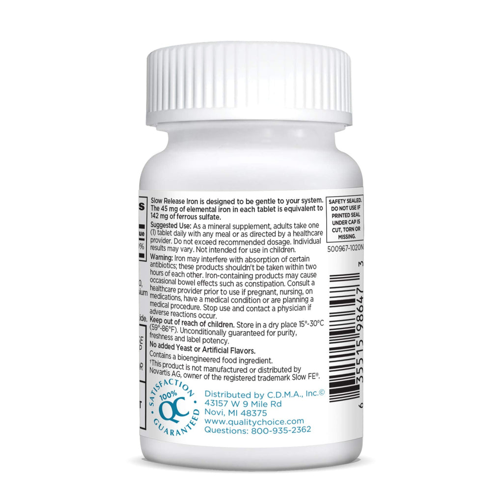 Quality Choice Iron High Potency Slow Release Tablets 45mg – 60 Tablets (Pack of 2)