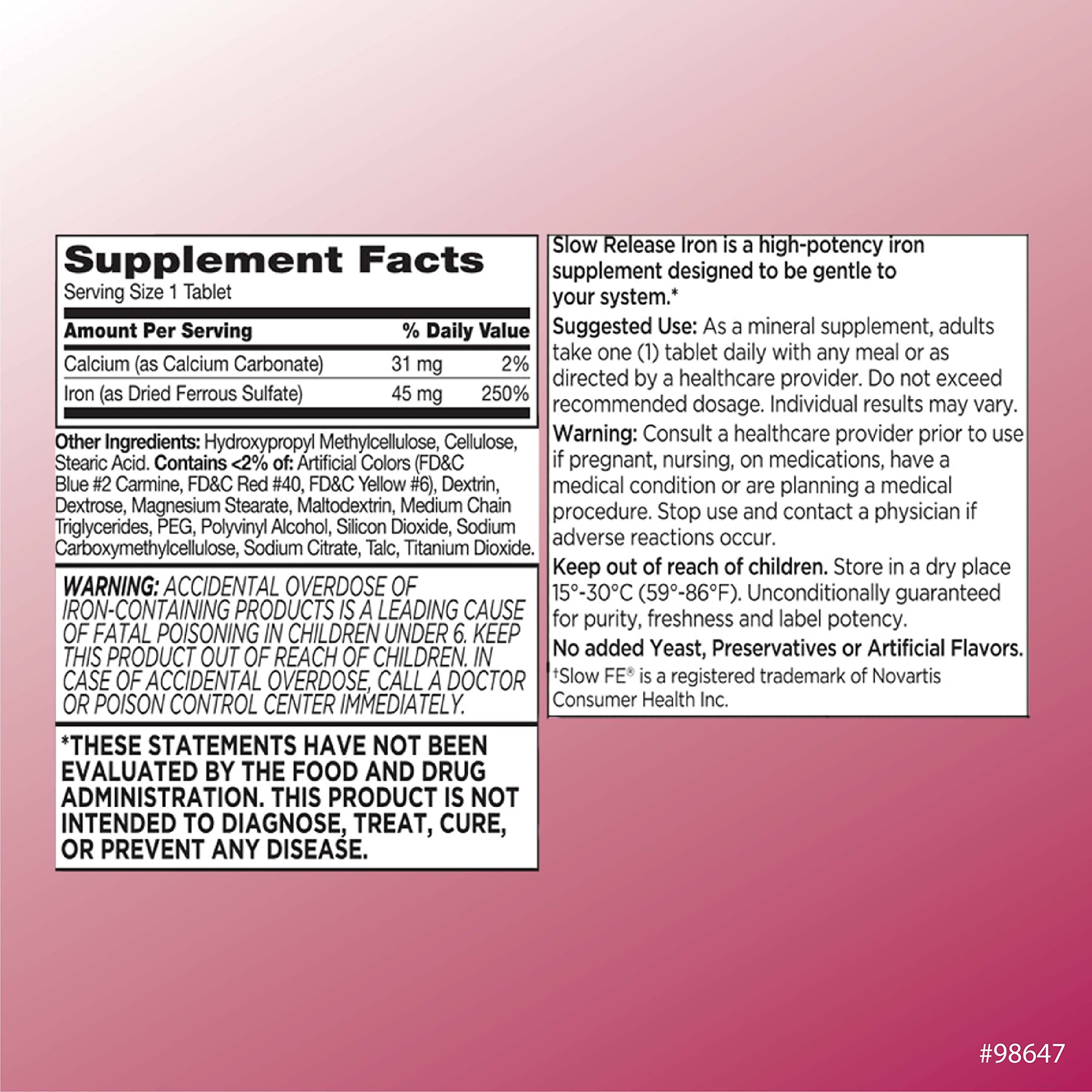 Quality Choice Iron High Potency Slow Release Tablets 45mg – 60 Tablets (Pack of 2)