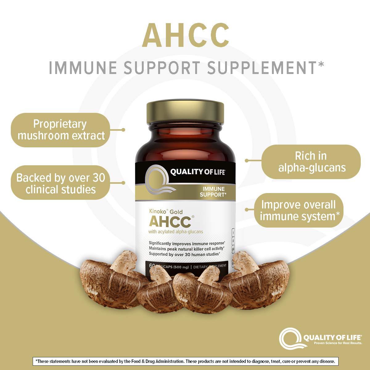 Quality of Life Premium Kinoko Gold AHCC Supplement - Pack of 2