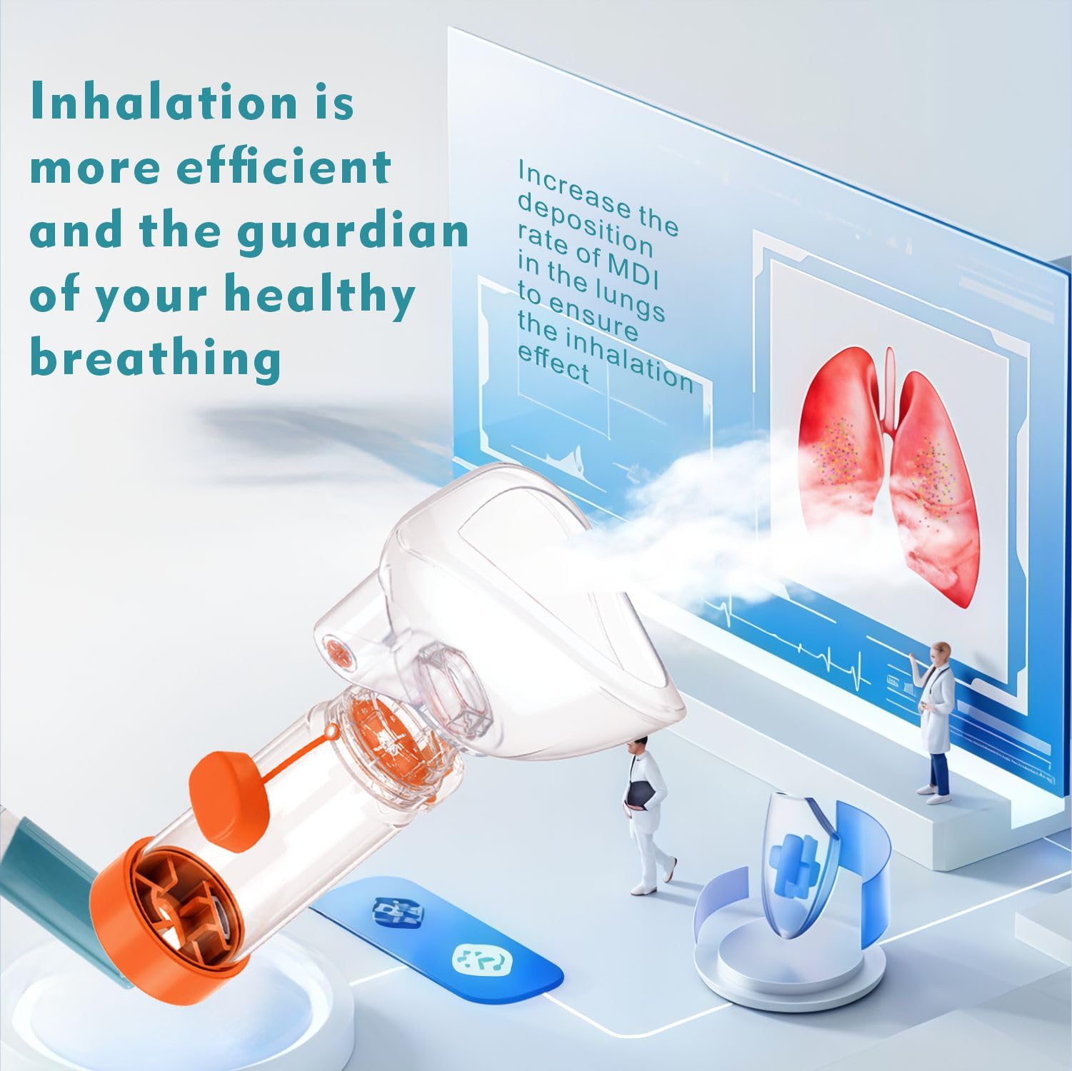 Quanler Nessi OTC Spacer (Adult-Blue) – Soft Silicone Inhaler Spacer for Adults & Kids