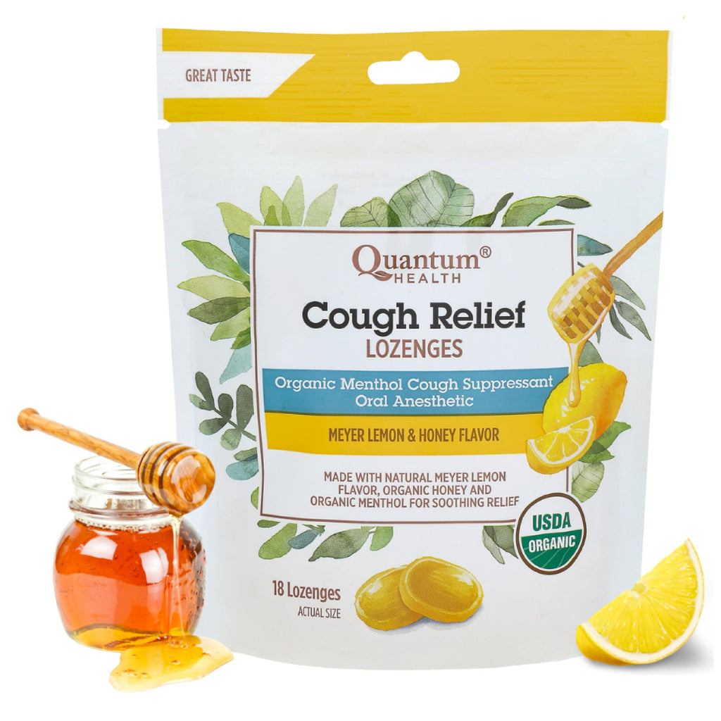 Quantum Health Organic Cough Relief Lozenges – Meyer Lemon & Honey, 18 Count