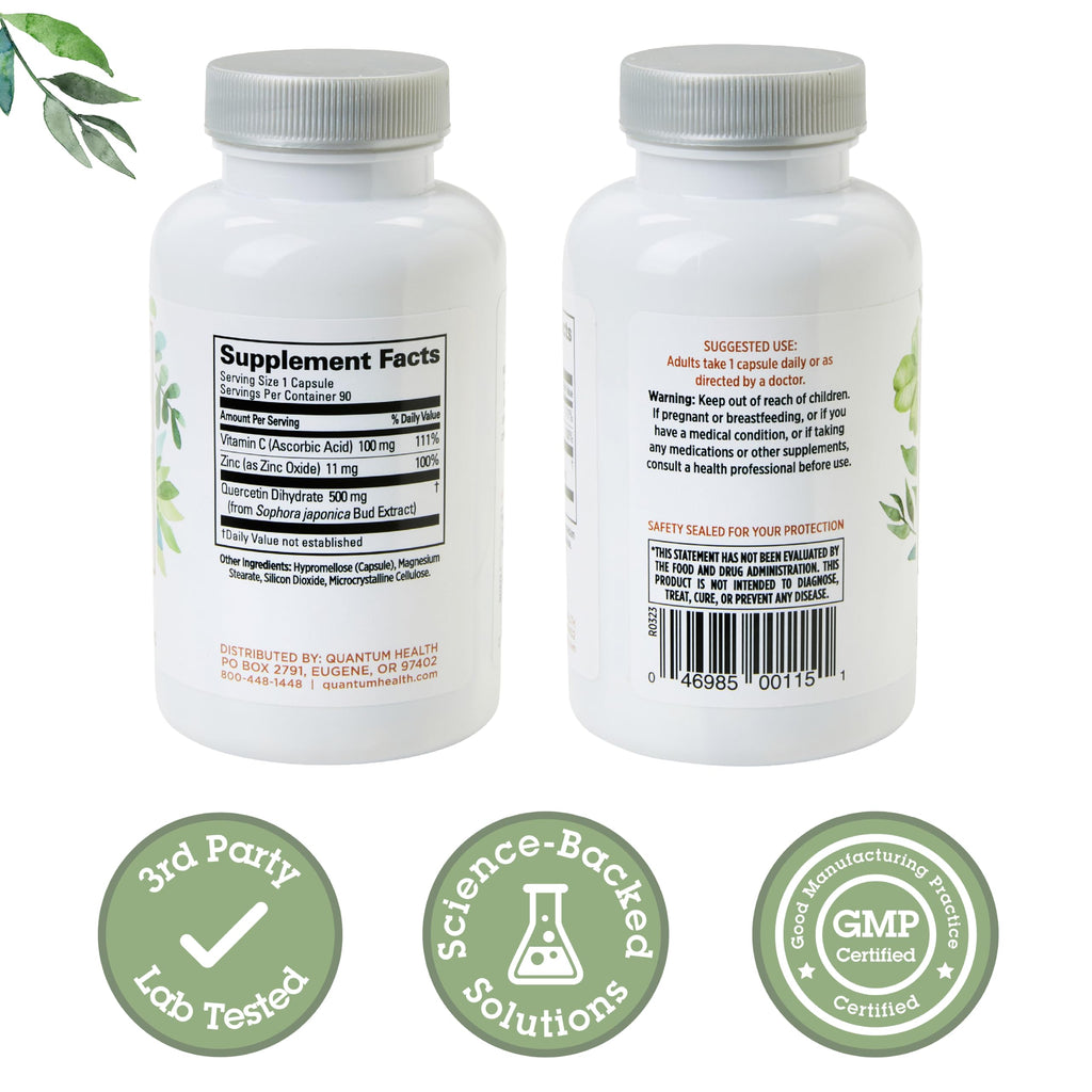 Quantum Health Quercetin+ 500mg Immune Support - Zinc & Vitamin C, 90 Capsules