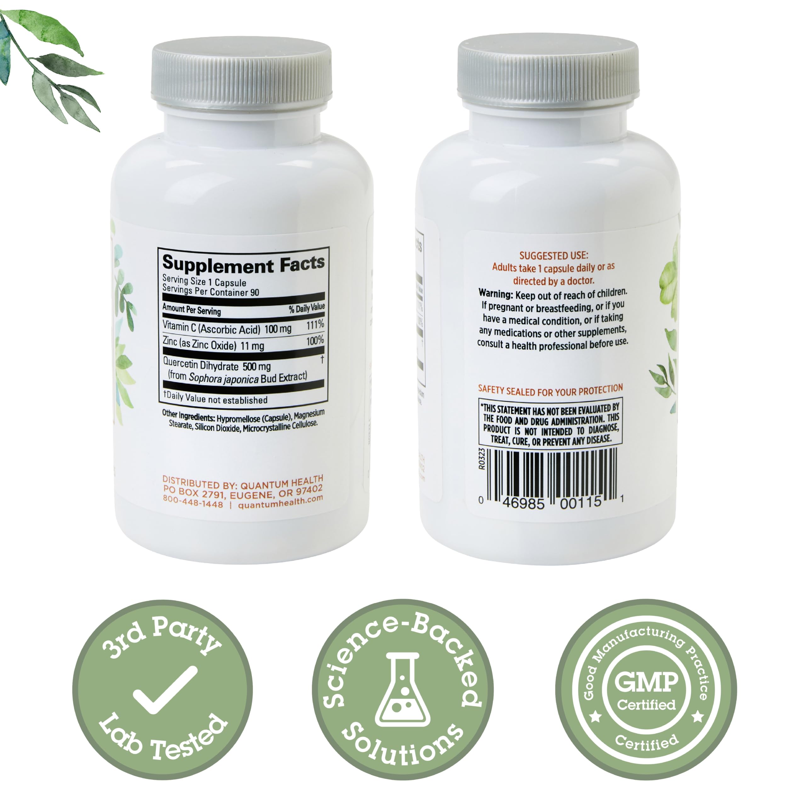 Quantum Health Quercetin+ 500mg Immune Support - Zinc & Vitamin C, 90 Capsules