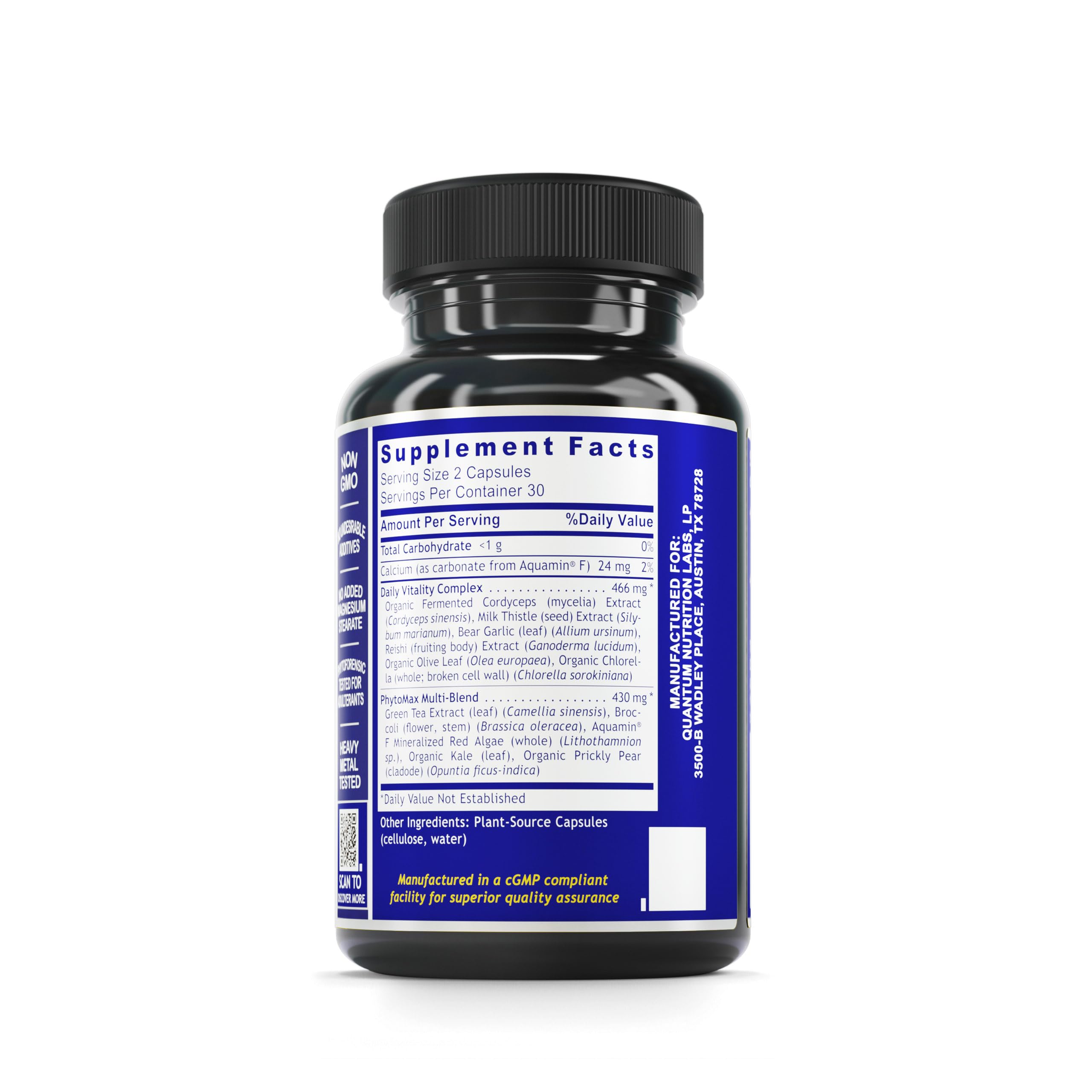 Quantum Nutrition Labs Daily Multivitamin – 60 Vegetarian Capsules with Cordyceps & Green Tea