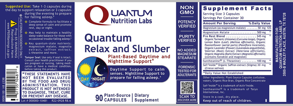 Quantum Relax and Slumber - Sleep Support with Magnesium Malate & L-Theanine (90 Capsules)