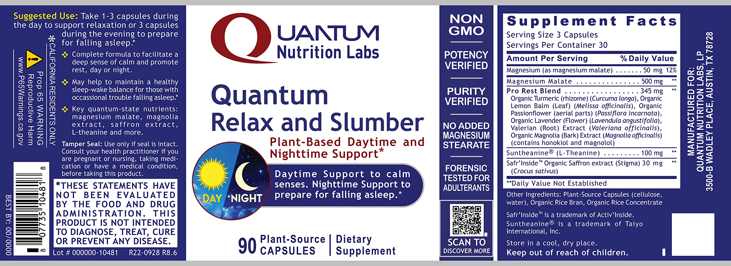 Quantum Relax and Slumber - Sleep Support with Magnesium Malate & L-Theanine (90 Capsules)