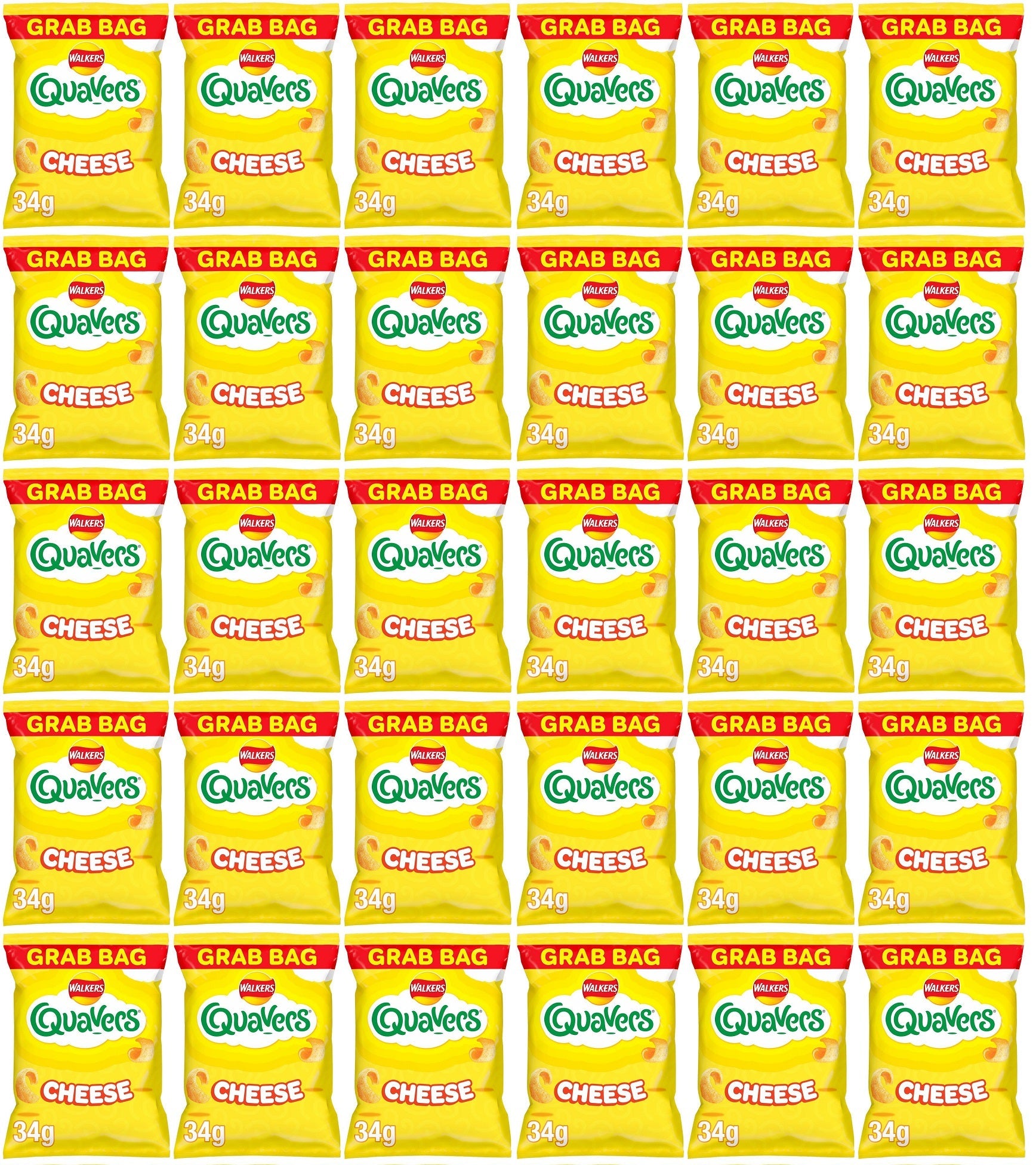 30 x Walkers Quavers Cheese Snacks Crisps 34G
