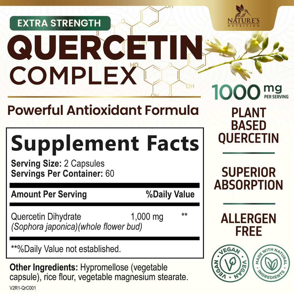 Quercetin Supplement 1000mg - Extra Strength Plant-Based Bioflavonoids for Immune & Respiratory Support