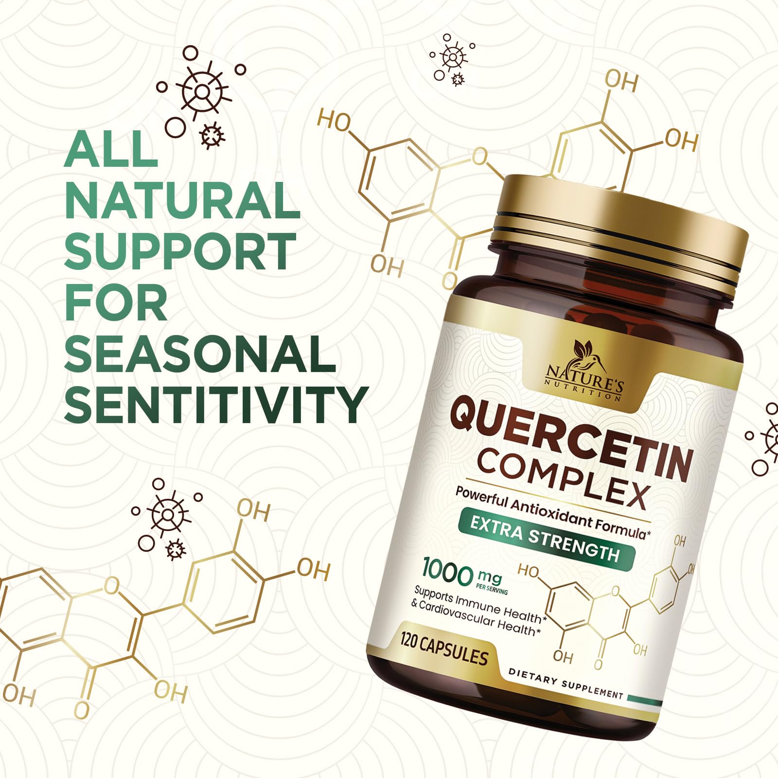 Quercetin Supplement 1000mg - Extra Strength Plant-Based Bioflavonoids for Immune & Respiratory Support