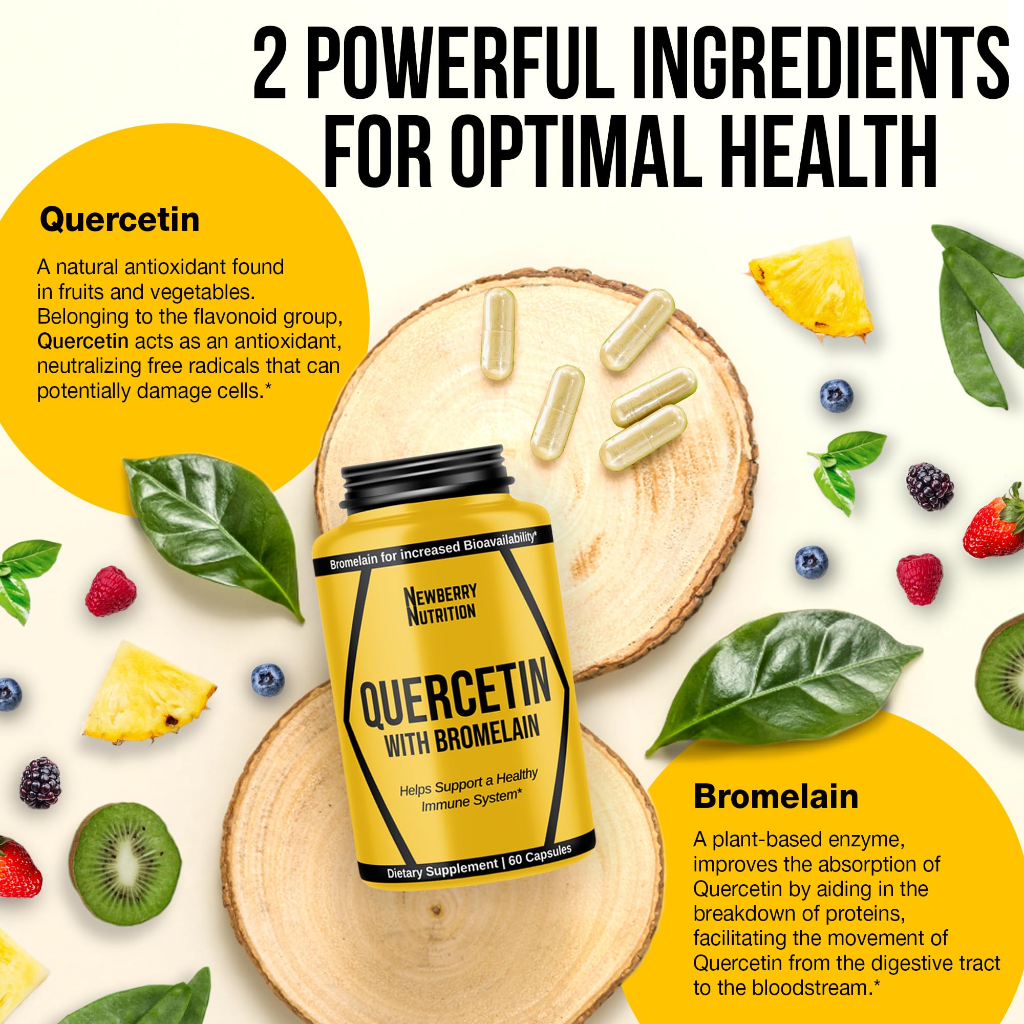 Newberry Nutrition Quercetin with Bromelain 1200mg | Immune Support & Antioxidant | 60 Count