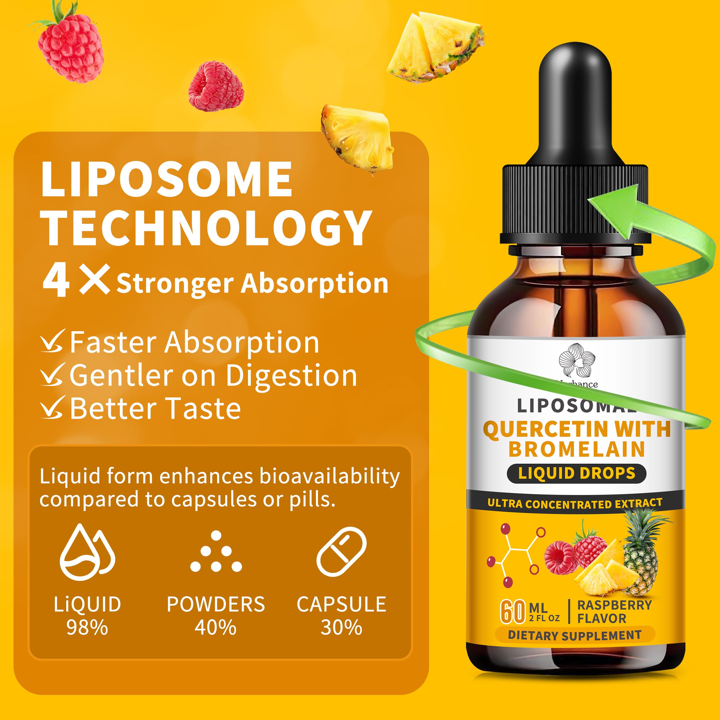 (2 Pack) Liposomal Quercetin with Bromelain Liquid Drops – 700mg Quercetin + Bromelain