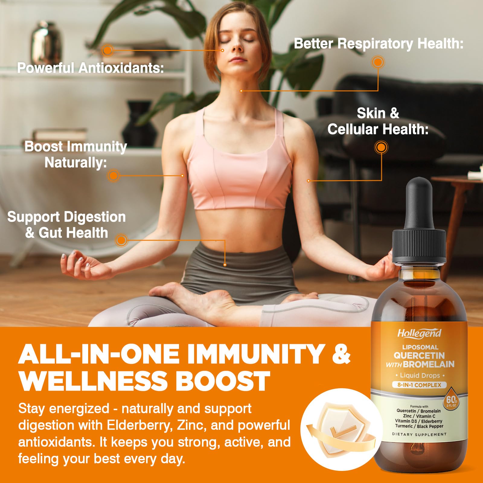 Liposomal Quercetin with Bromelain Liquid Drops – 8-in-1 Organic Immune Support (2 oz)