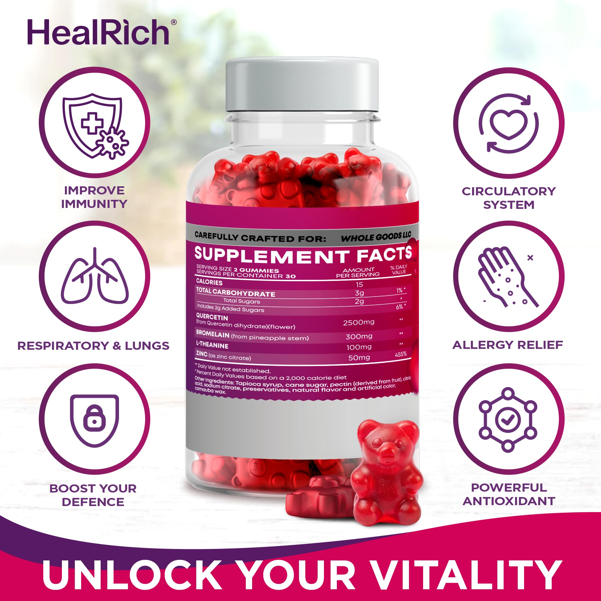 Quercetin Gummies 2500MG + Bromelain & Zinc | Immune Support | Made in USA