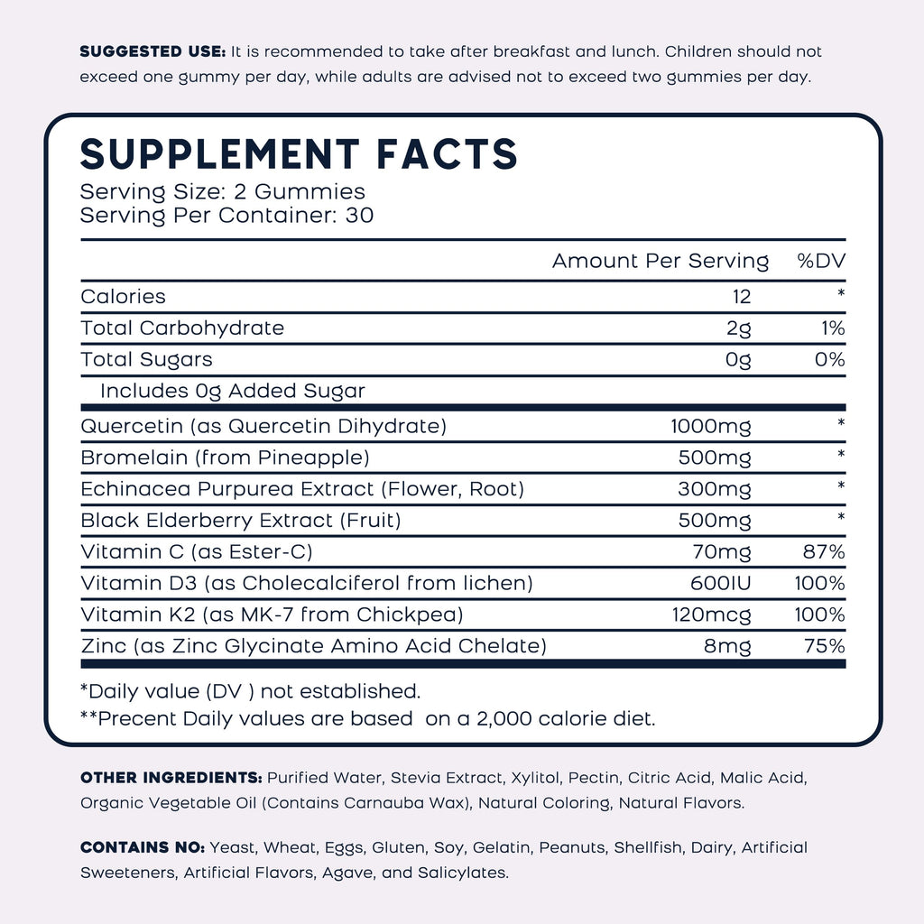 (2 Pack) Quercetin Gummies with Bromelain, Zinc, Elderberry & Vitamins C/D3/K2 – Vegan