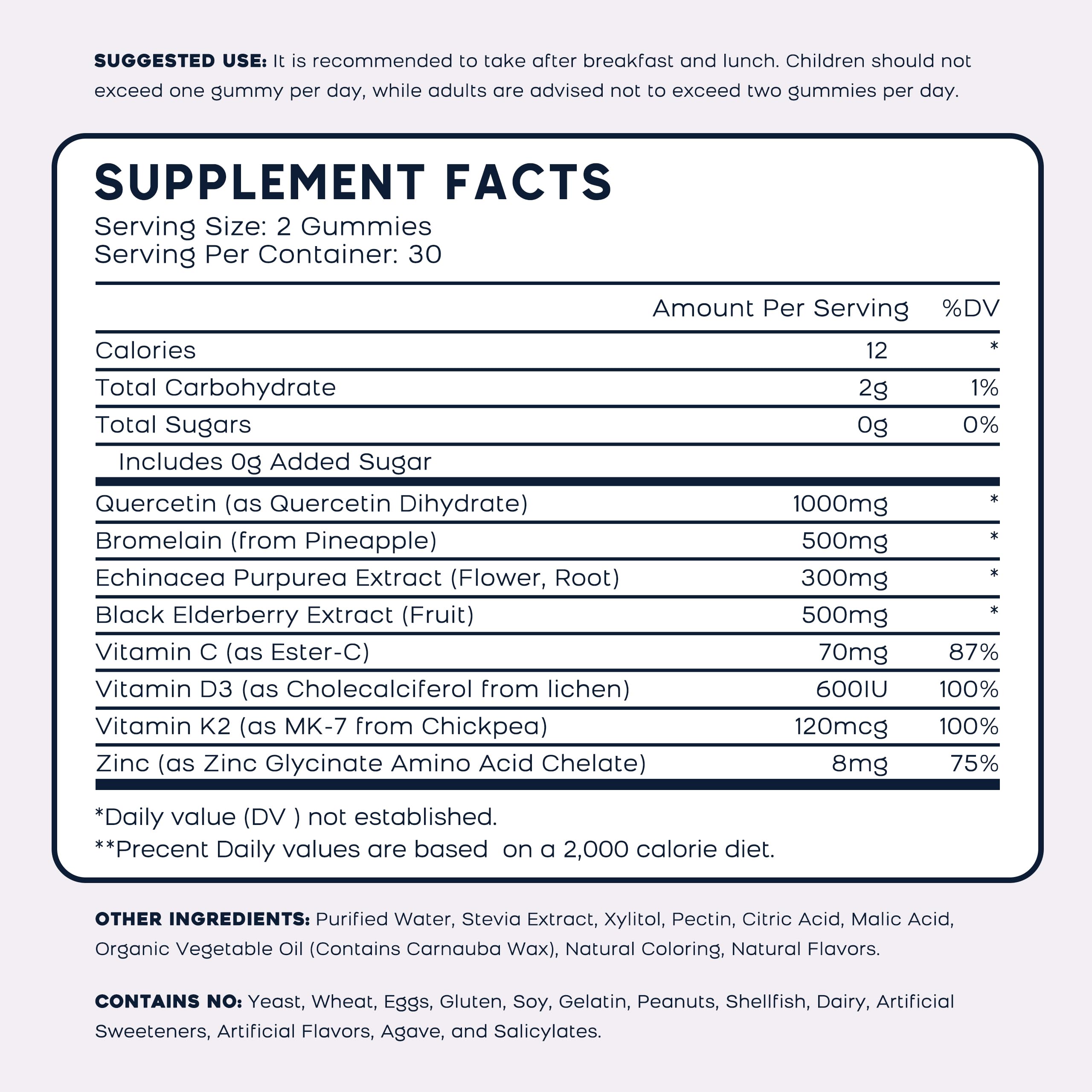 (2 Pack) Quercetin Gummies with Bromelain, Zinc, Elderberry & Vitamins C/D3/K2 – Vegan