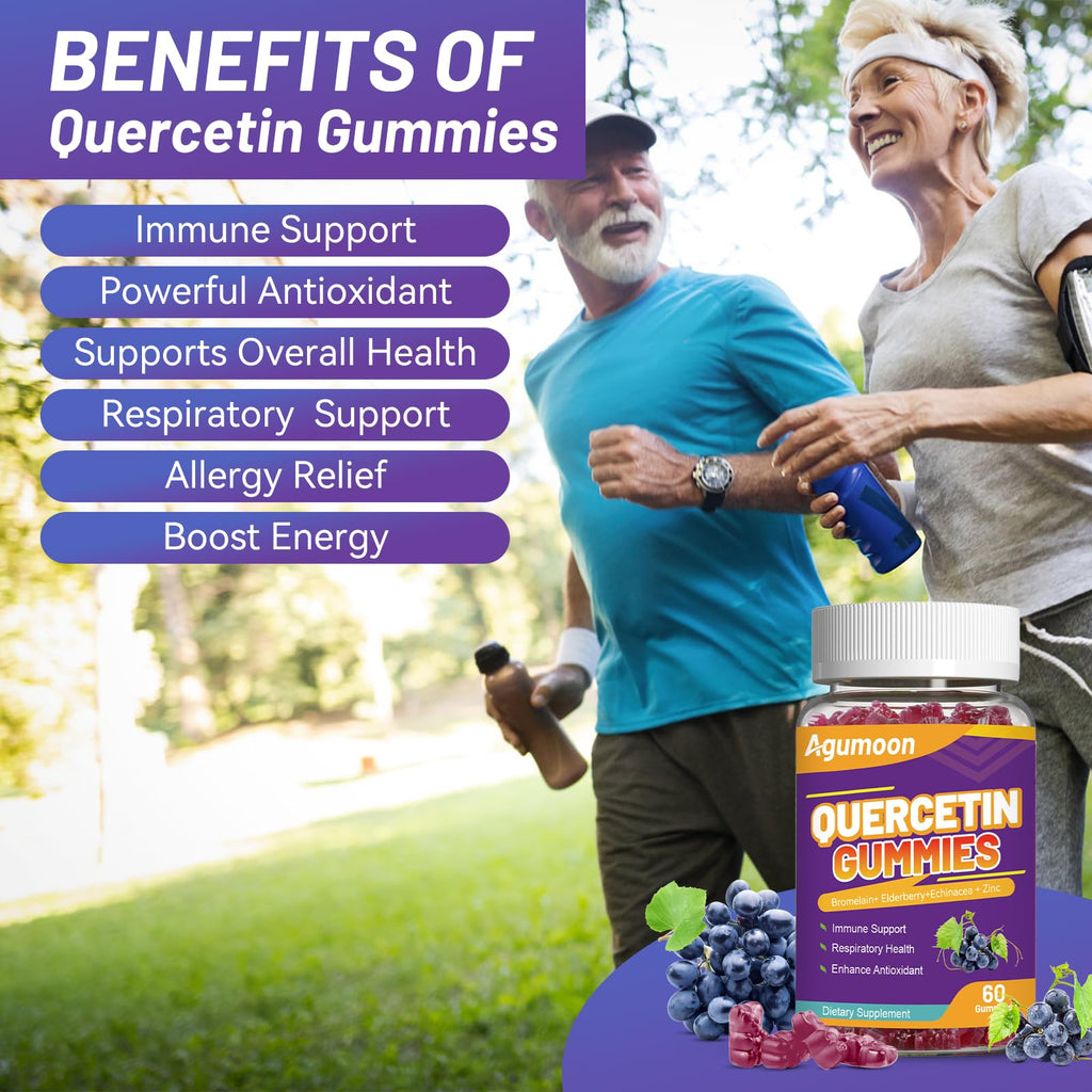 2 Pack Quercetin Gummies 1000mg with Bromelain, Zinc & Elderberry – Vegan Immune Support, 120 Count