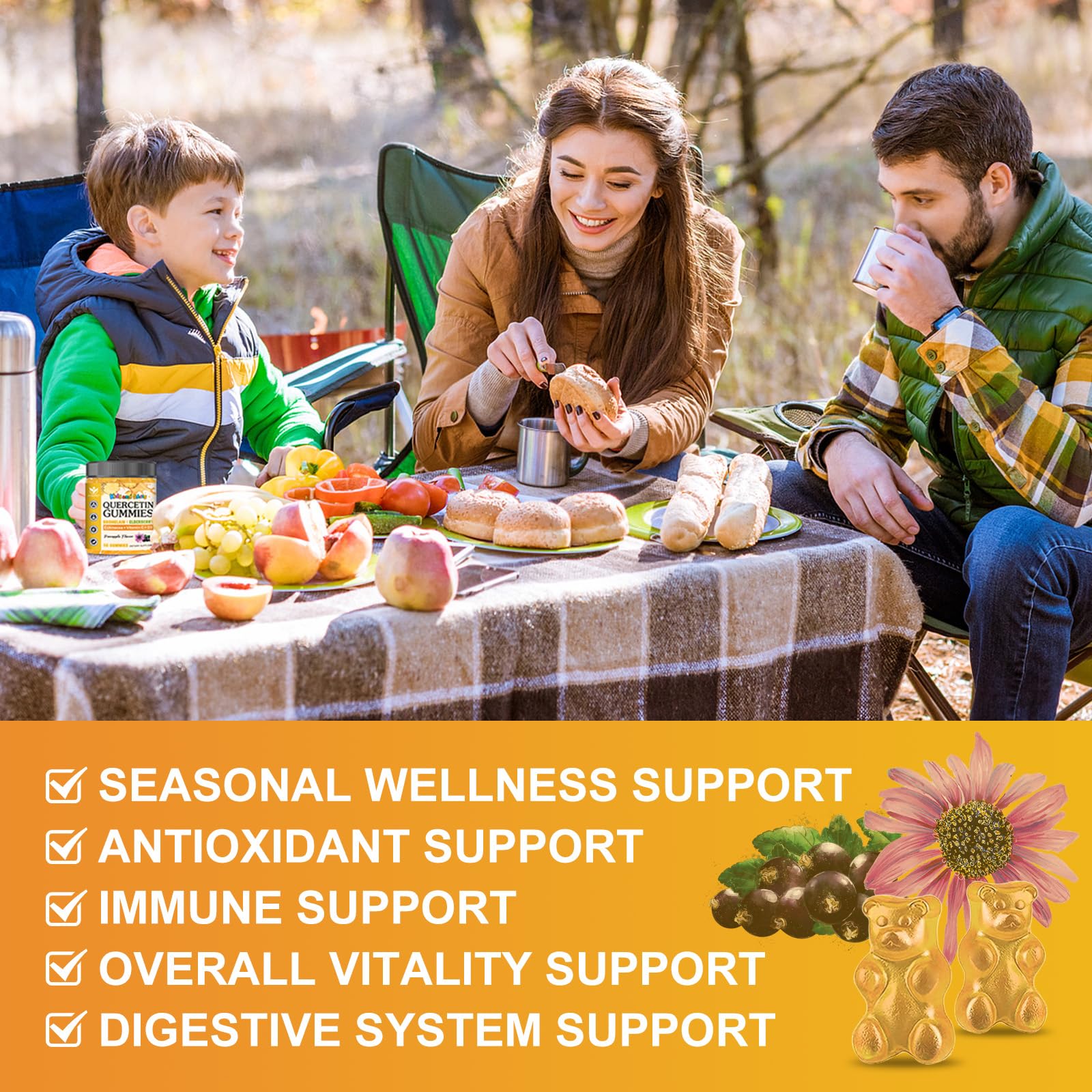 Quercetin Gummies with Bromelain - Immune Support for Adults & Kids, 800mg Quercetin, Pineapple Flavor, Sugar Free, Vegan | 60 Count