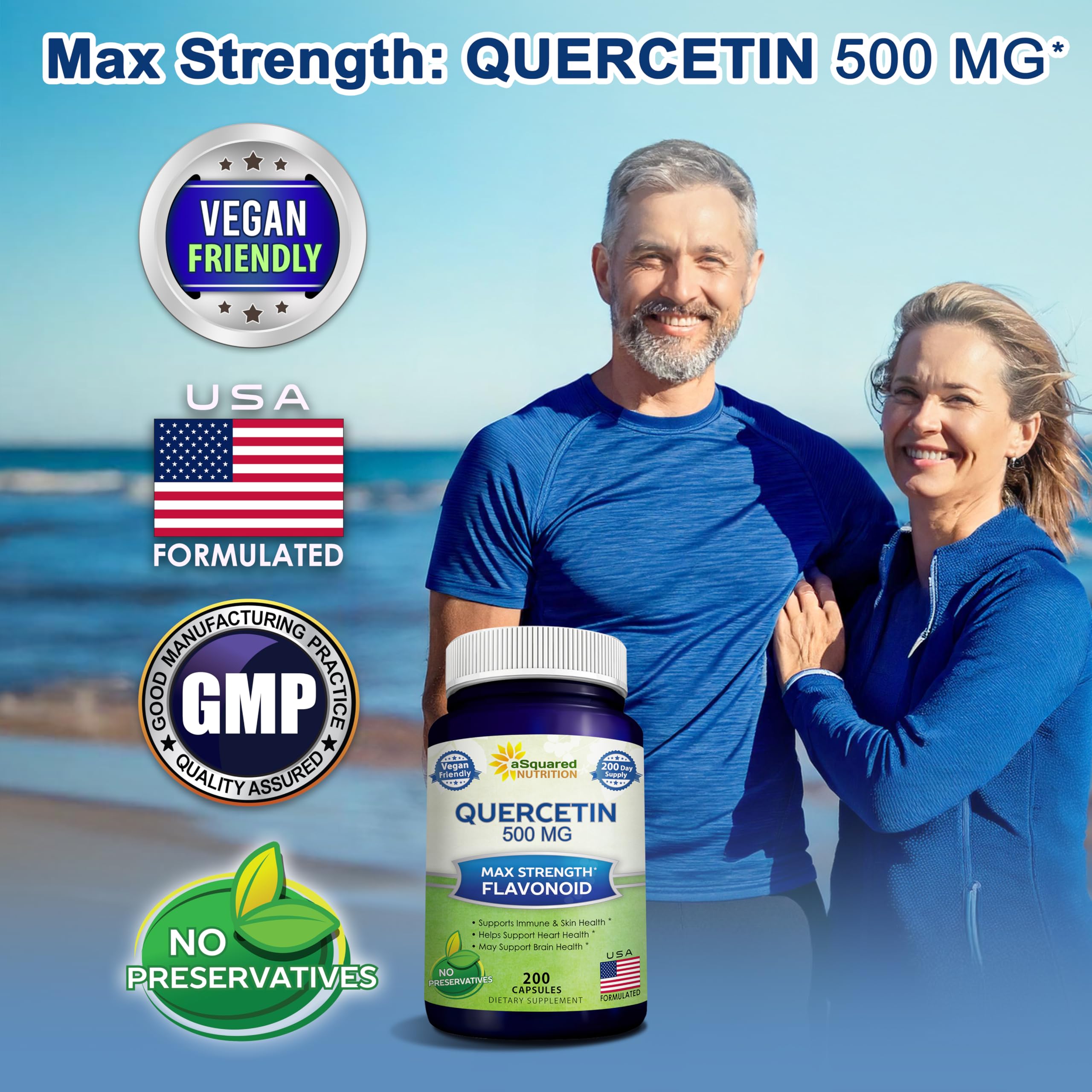 aSquared Nutrition Quercetin 500mg Supplement - 200 Capsules | Max Strength Quercetin Dihydrate for Immune & Cardiovascular Support