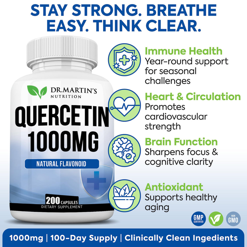 1000mg Quercetin – 200 Capsules | Immune Support, Sinus Relief and Cardiovascular Health