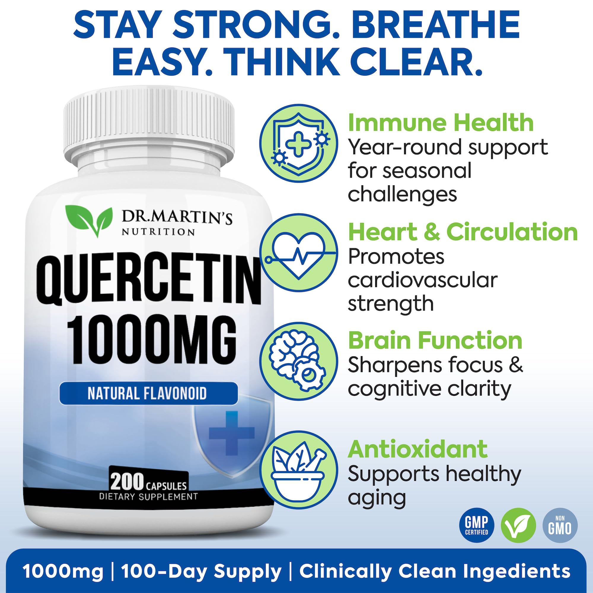 1000mg Quercetin – 200 Capsules | Immune Support, Sinus Relief and Cardiovascular Health