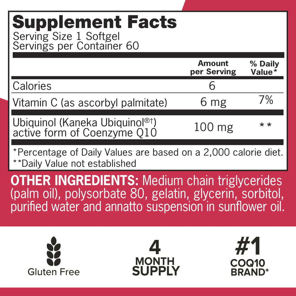 Qunol Mega Ubiquinol CoQ10 100mg – Superior Absorption, Water & Fat-Soluble CoQ10 | 60 Softgels (Pack of 2)