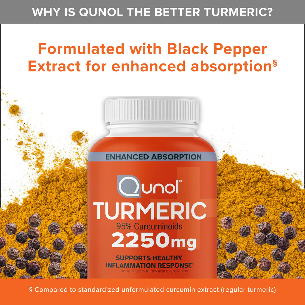Qunol Turmeric Curcumin 2250mg with Black Pepper – 95% Curcuminoids, Joint Support